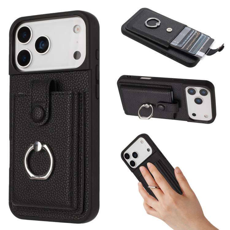 Litchi Texture Drawing Card Bag Ring Holder Phone Case, For iPhone 17 Pro Max, For iPhone 17 Pro, For iPhone 17, For iPhone 17 Air