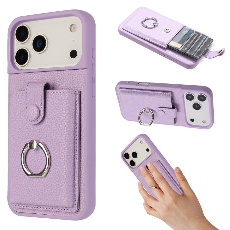 Litchi Texture Drawing Card Bag Ring Holder Phone Case, For iPhone 17 Pro Max, For iPhone 17 Pro, For iPhone 17, For iPhone 17 Air