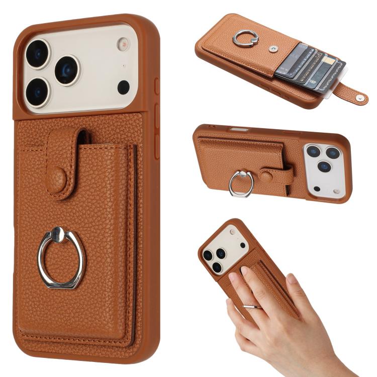 Litchi Texture Drawing Card Bag Ring Holder Phone Case, For iPhone 17 Pro Max, For iPhone 17 Pro, For iPhone 17, For iPhone 17 Air