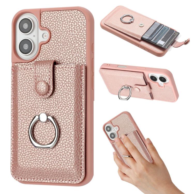 Litchi Texture Drawing Card Bag Ring Holder Phone Case, For iPhone 17 Pro Max, For iPhone 17 Pro, For iPhone 17, For iPhone 17 Air