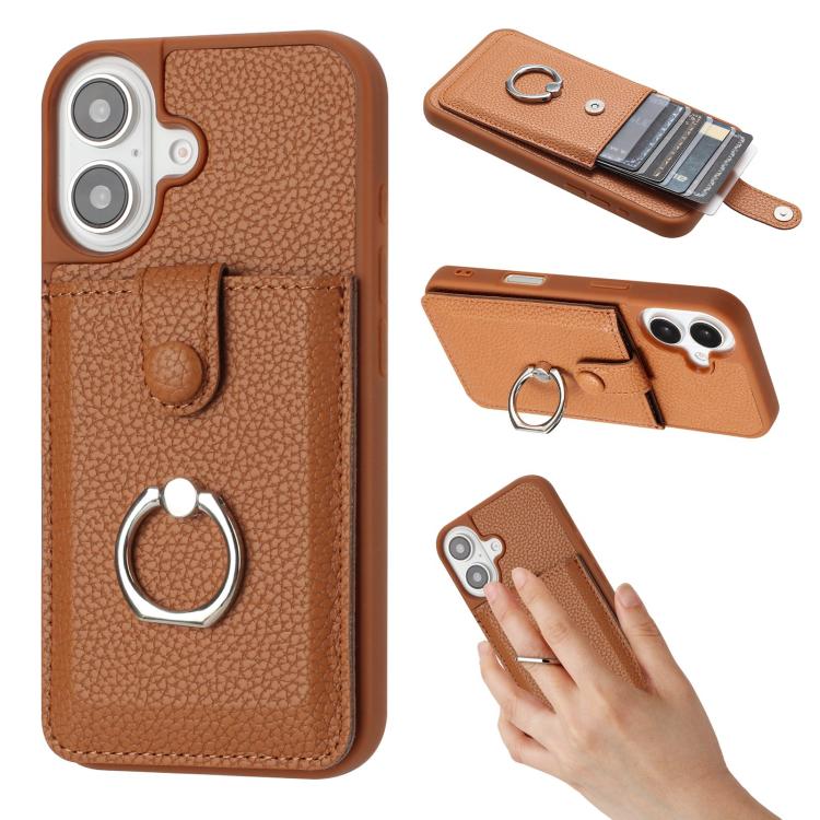 Litchi Texture Drawing Card Bag Ring Holder Phone Case, For iPhone 17 Pro Max, For iPhone 17 Pro, For iPhone 17, For iPhone 17 Air