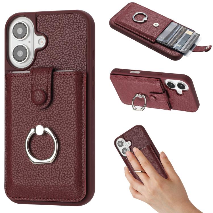 Litchi Texture Drawing Card Bag Ring Holder Phone Case, For iPhone 17 Pro Max, For iPhone 17 Pro, For iPhone 17, For iPhone 17 Air