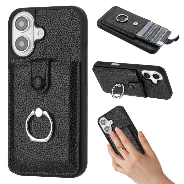 Litchi Texture Drawing Card Bag Ring Holder Phone Case, For iPhone 17 Pro Max, For iPhone 17 Pro, For iPhone 17, For iPhone 17 Air