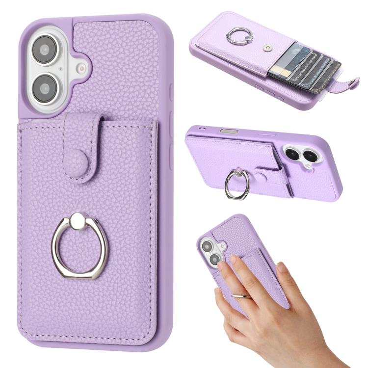 Litchi Texture Drawing Card Bag Ring Holder Phone Case, For iPhone 17 Pro Max, For iPhone 17 Pro, For iPhone 17, For iPhone 17 Air