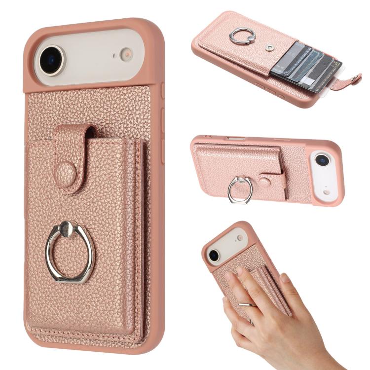 Litchi Texture Drawing Card Bag Ring Holder Phone Case, For iPhone 17 Pro Max, For iPhone 17 Pro, For iPhone 17, For iPhone 17 Air