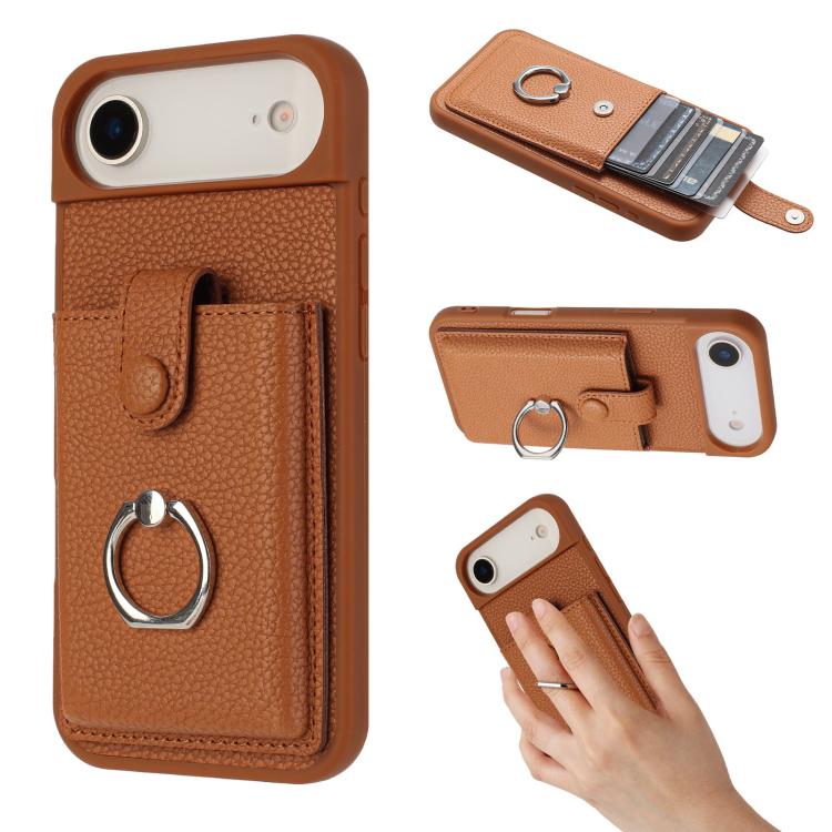 Litchi Texture Drawing Card Bag Ring Holder Phone Case, For iPhone 17 Pro Max, For iPhone 17 Pro, For iPhone 17, For iPhone 17 Air