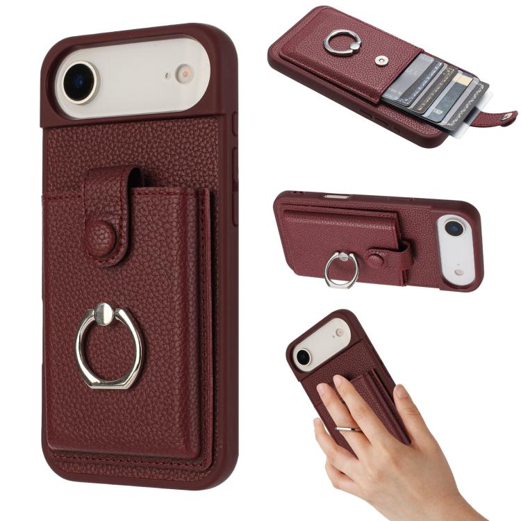 Litchi Texture Drawing Card Bag Ring Holder Phone Case, For iPhone 17 Pro Max, For iPhone 17 Pro, For iPhone 17, For iPhone 17 Air