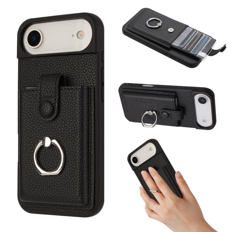 Litchi Texture Drawing Card Bag Ring Holder Phone Case, For iPhone 17 Pro Max, For iPhone 17 Pro, For iPhone 17, For iPhone 17 Air