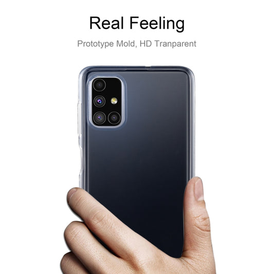 Slim-fit flexible TPU case showcasing phone design with raised edges protecting Galaxy M51 camera