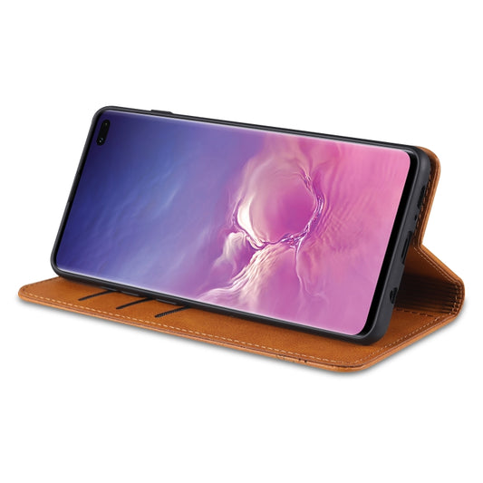 Galaxy S20 FE leather case angle view showing magnetic clasp and texture