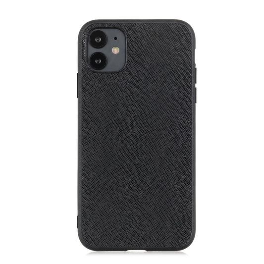 iPhone 11 Pro case featuring authentic leather with cross texture pattern detail