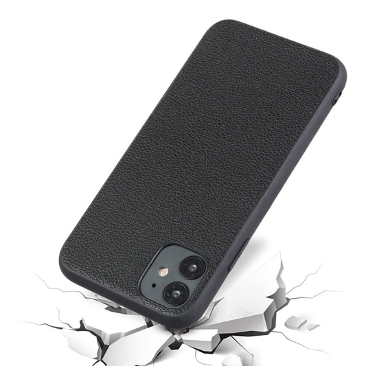 Bead-textured leather case gripped in hand, displaying comfort fit for iPhone 12 Pro Max