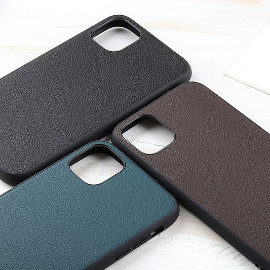 Corner reinforcement detail on leather iPhone 12 Pro Max case with bead embossing