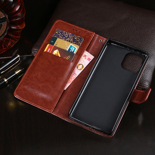 Crazy Horse texture leather flip cover for iPhone 12 displaying holder feature