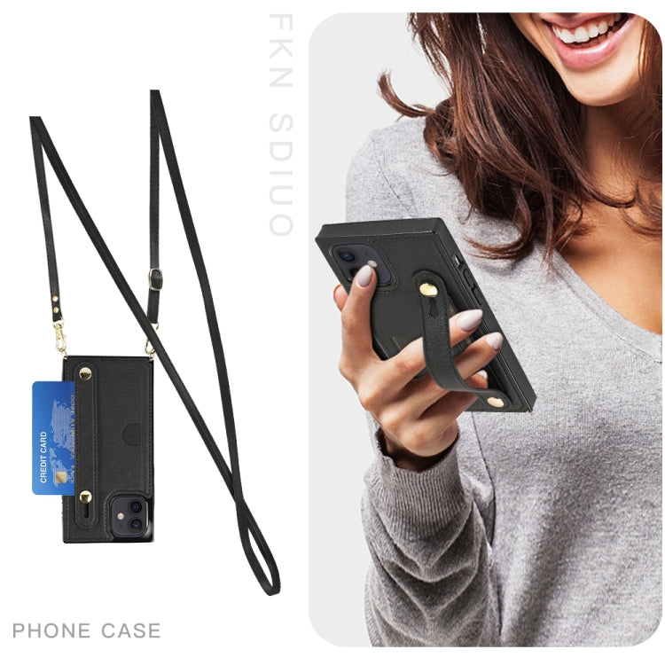 PU+TPU Shockproof Protective Case with Crossbody Lanyard & Holder & Card Slot & Wrist Strap