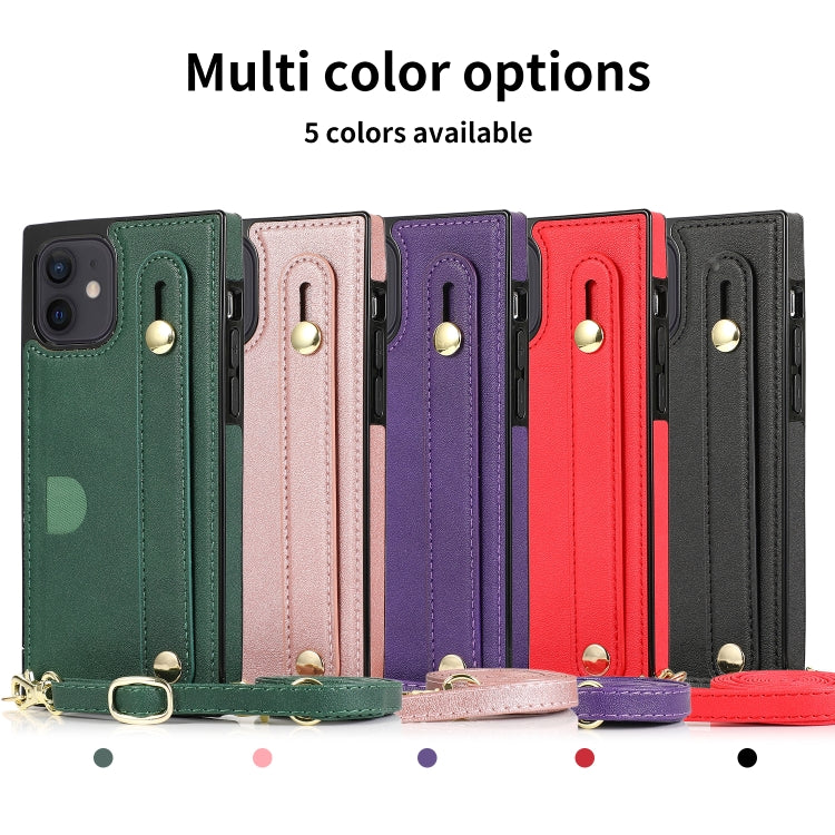 PU+TPU Shockproof Protective Case with Crossbody Lanyard & Holder & Card Slot & Wrist Strap