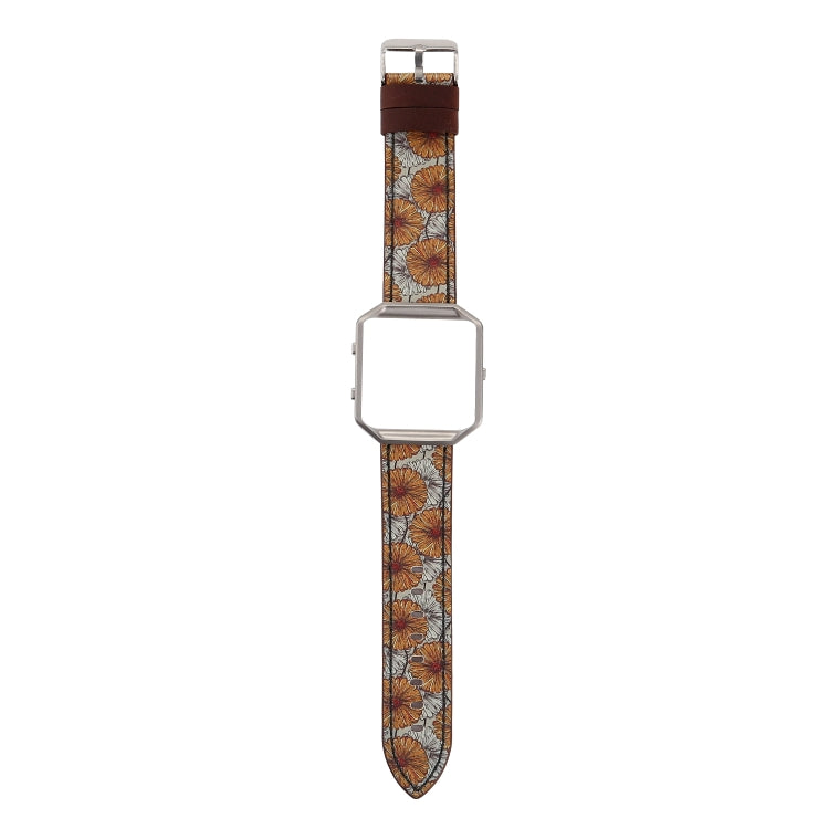 For Fitbit Blaze Retro Flowers Series Leather Replacement Strap Watchband, Red Flowers, Chrysanthemum, Green Flowers