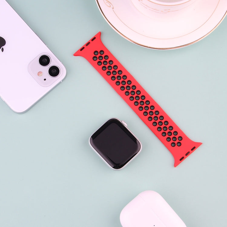 Elastic Silicone Watchband For Apple Watch Series 6 & SE & 5 & 4 44mm / 3 & 2 & 1 42mm, 150mm (Red Black), 160mm (White Black)