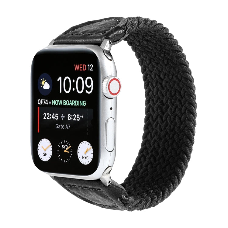 Nylon + Leather Braided Watchband For Apple Watch Series 6 & SE & 5 & 4 40mm / 3 & 2 & 1 38mm, S, M, L