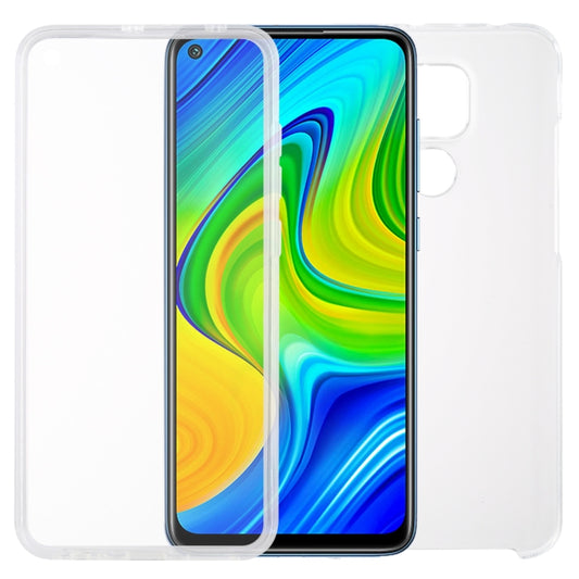Front and back view of minimalist transparent case compatible with Redmi 9C smartphone