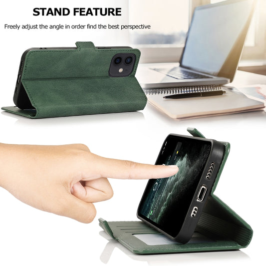 Leather wallet case for iPhone 12 displaying multiple card storage compartments