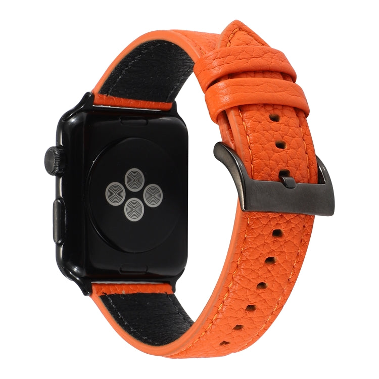Litchi Texture Genuine Leather Watchband For Apple Watch Series 6 & SE & 5 & 4 40mm / 3 & 2 & 1 38mm, For Apple Watch Series 7 41mm / 6 & SE & 5 & 4 40mm / 3 & 2 & 1 38mm