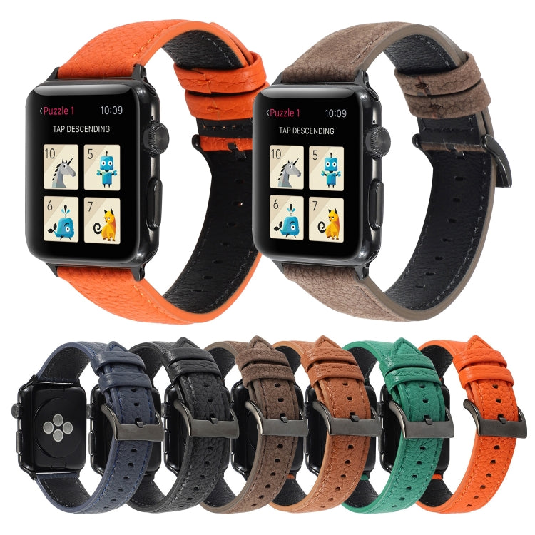 Litchi Texture Genuine Leather Watchband For Apple Watch Series 6 & SE & 5 & 4 40mm / 3 & 2 & 1 38mm, For Apple Watch Series 7 41mm / 6 & SE & 5 & 4 40mm / 3 & 2 & 1 38mm