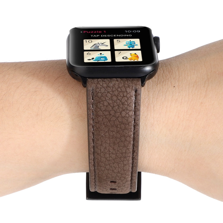 Litchi Texture Genuine Leather Watchband For Apple Watch Series 6 & SE & 5 & 4 44mm / 3 & 2 & 1 42mm, For Apple Watch Series 7 45mm / 6 & SE & 5 & 4 44mm / 3 & 2 & 1 42mm