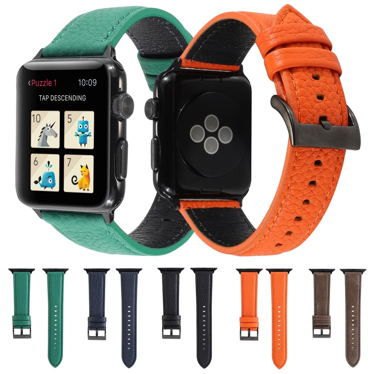 Litchi Texture Genuine Leather Watchband For Apple Watch Series 6 & SE & 5 & 4 44mm / 3 & 2 & 1 42mm, For Apple Watch Series 7 45mm / 6 & SE & 5 & 4 44mm / 3 & 2 & 1 42mm