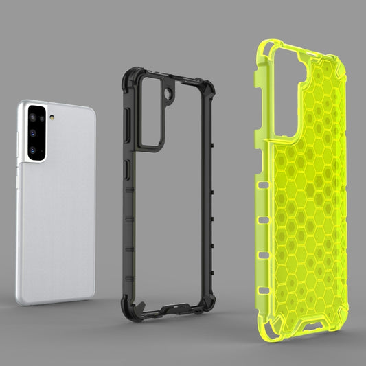 Galaxy S21 5G shockproof case transparent back showing honeycomb structure detail