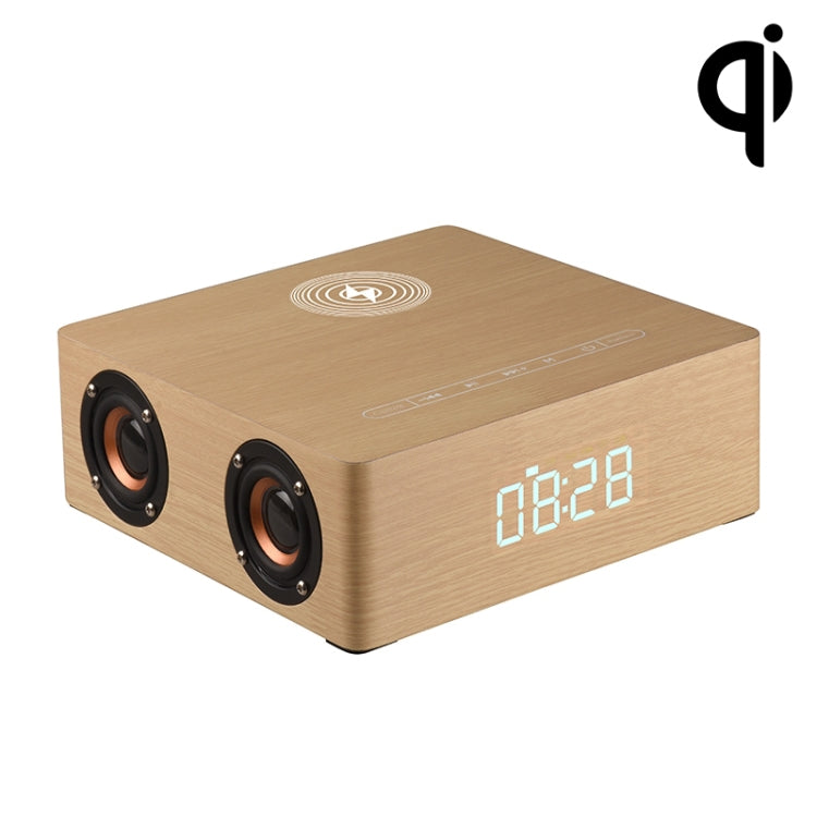 Q5A Multifunctional Wooden Touch Clock Display Wireless Charging Bluetooth Speaker, Support TF Card & U Disk & 3.5mm AUX, Q5A