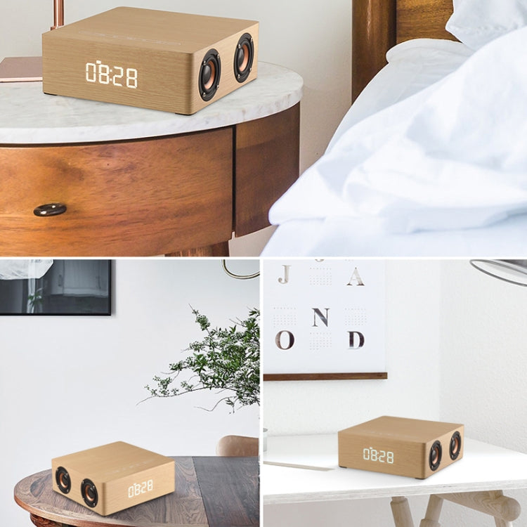 Q5C Multifunctional Wooden Touch Clock Display Bluetooth Speaker, Support TF Card & U Disk & 3.5mm AUX, Q5C