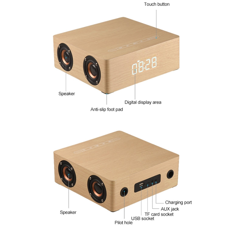 Q5C Multifunctional Wooden Touch Clock Display Bluetooth Speaker, Support TF Card & U Disk & 3.5mm AUX, Q5C