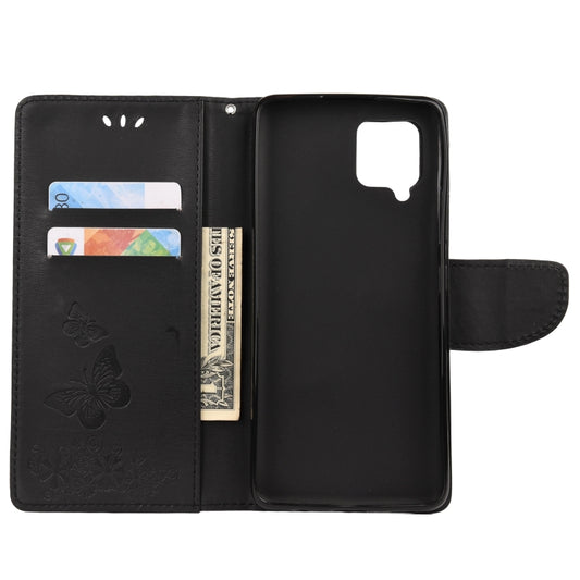Butterflies leather wallet case for Nokia 2.4, front view with slots visible