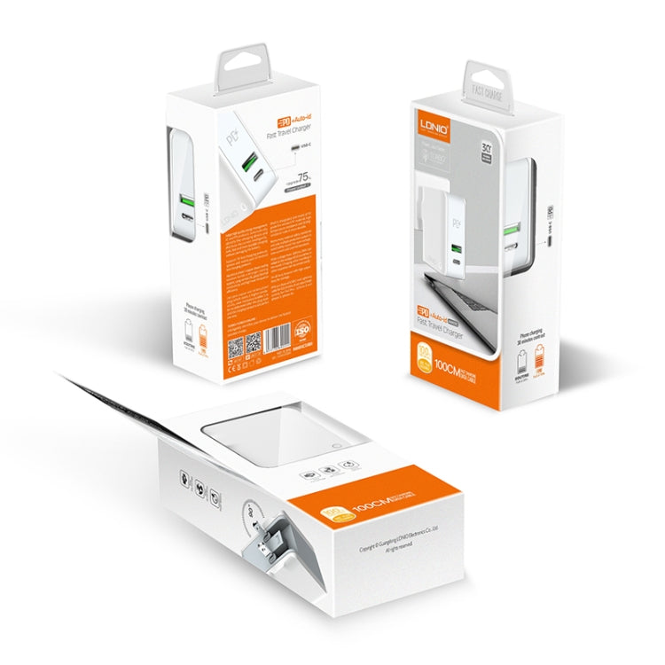 Chargeur de voyage rapide pliable LDNIO A4403C 30 W PD + Auto-id avec câble 8 broches de 1 m, prise AU, avec câble 8 broches, 30 W avec câble 8 broches