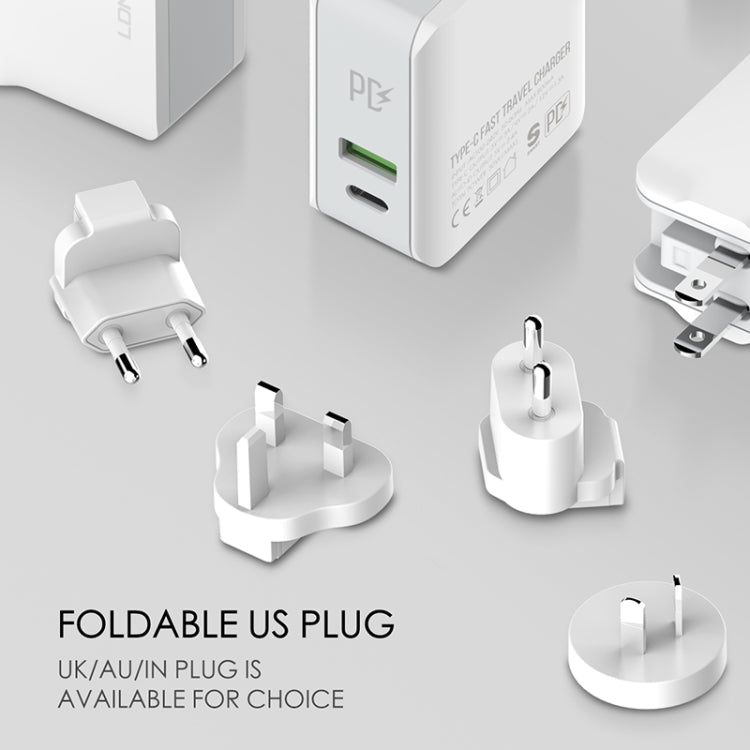Chargeur de voyage rapide pliable LDNIO A4403C 30 W PD + Auto-id avec câble 8 broches de 1 m, prise AU, avec câble 8 broches, 30 W avec câble 8 broches