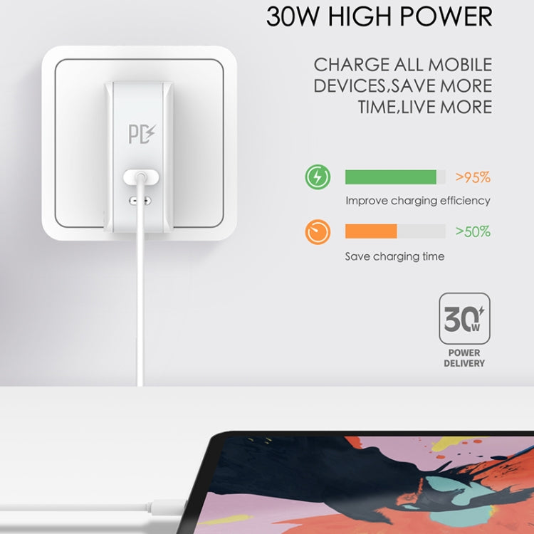 Chargeur de voyage rapide pliable LDNIO A4403C 30 W PD + Auto-id avec câble 8 broches de 1 m, prise AU, avec câble 8 broches, 30 W avec câble 8 broches