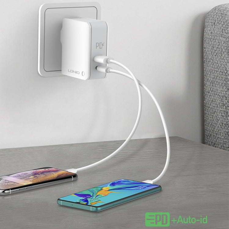 Chargeur de voyage rapide pliable LDNIO A4403C 30 W PD + Auto-id avec câble 8 broches de 1 m, prise AU, avec câble 8 broches, 30 W avec câble 8 broches