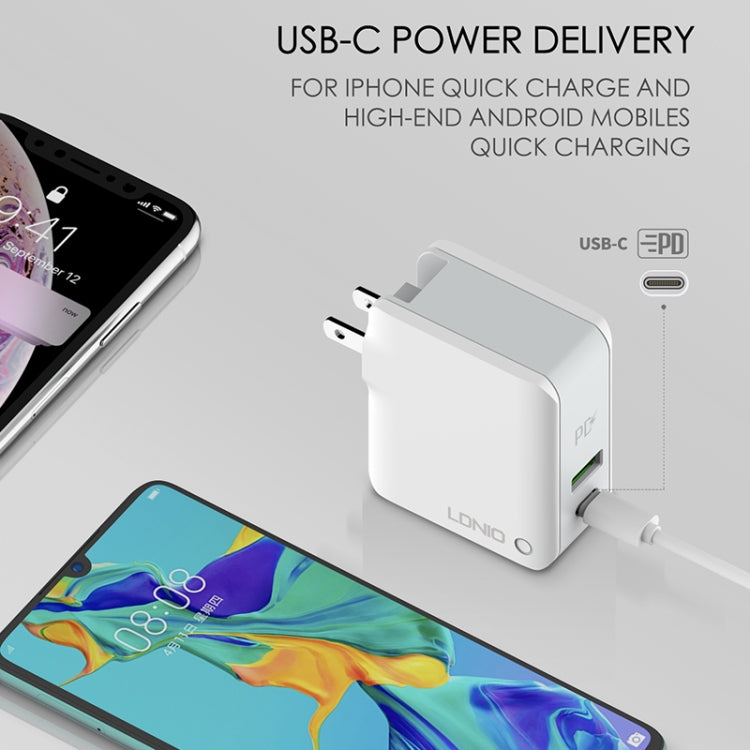 Chargeur de voyage rapide pliable LDNIO A4403C 30 W PD + Auto-id avec câble 8 broches de 1 m, prise AU, avec câble 8 broches, 30 W avec câble 8 broches