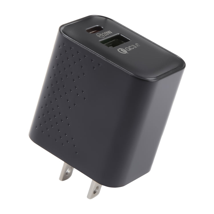 PD 20W USB-C/Type-C+QC 3.0 USB Ports Dot Pattern Travel Charger, US Plug, US Plug