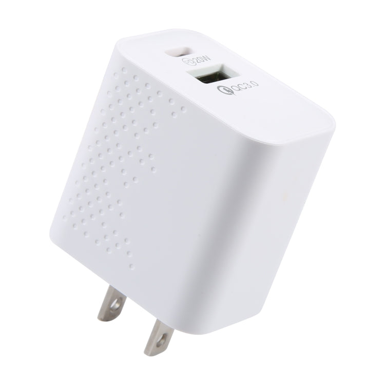 PD 20W USB-C/Type-C+QC 3.0 USB Ports Dot Pattern Travel Charger, US Plug, US Plug