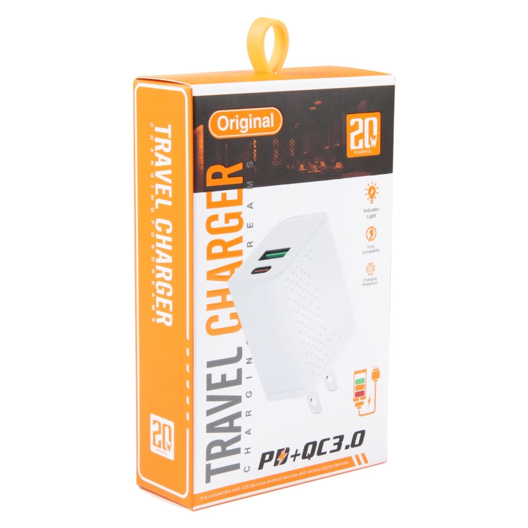 PD 20W USB-C/Type-C+QC 3.0 USB Ports Dot Pattern Travel Charger, US Plug, US Plug