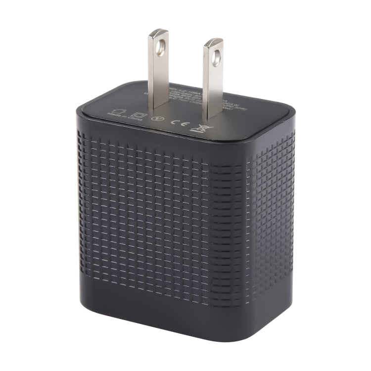 PD 20W USB-C/Type-C+QC 3.0 USB Ports Plaid Pattern Travel Charger, US Plug, US Plug (Black)