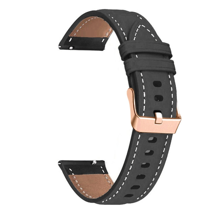 For Garmin Forerunner 265S / 255S / Venu 2S 18mm Rose Gold Buckle Genuine Leather Watch Band, For Garmin Forerunner 265S / 255S / Venu 2S