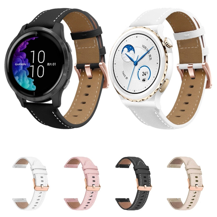 For Garmin Forerunner 265S / 255S / Venu 2S 18mm Rose Gold Buckle Genuine Leather Watch Band, For Garmin Forerunner 265S / 255S / Venu 2S