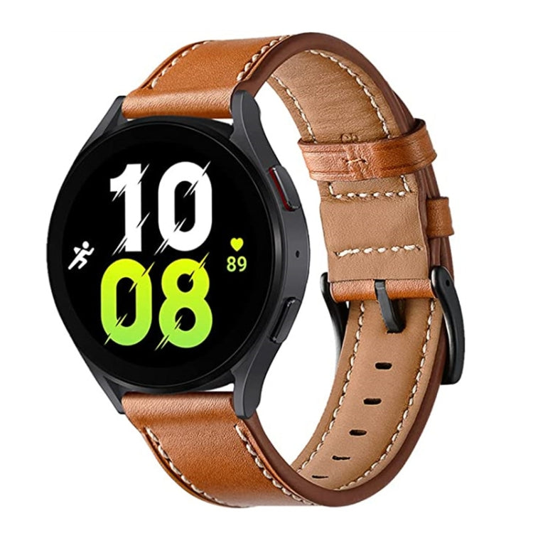 For Garmin Forerunner 265 / 255 / Vivoactive 4 / Venu 2 22mm Stitching Black Buckle Genuine Leather Watch Band, For Garmin Forerunner 265 / 255 / Vivoactive 4 / Venu 2
