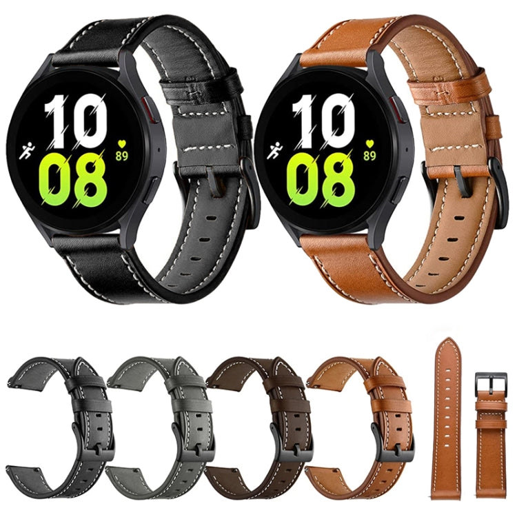 For Garmin Forerunner 265 / 255 / Vivoactive 4 / Venu 2 22mm Stitching Black Buckle Genuine Leather Watch Band, For Garmin Forerunner 265 / 255 / Vivoactive 4 / Venu 2