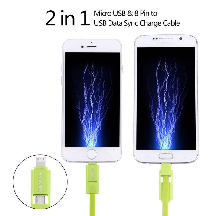 HAWEEL 1m 2 in 1 Micro USB & 8 Pin to USB Data Sync Charge Cable, 2 in 1 Cable in two connectors