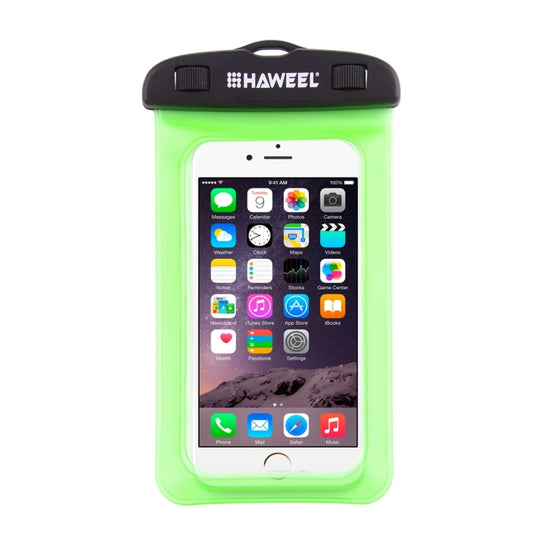 Clear protective case displaying iPhone inside waterproof pouch with cord