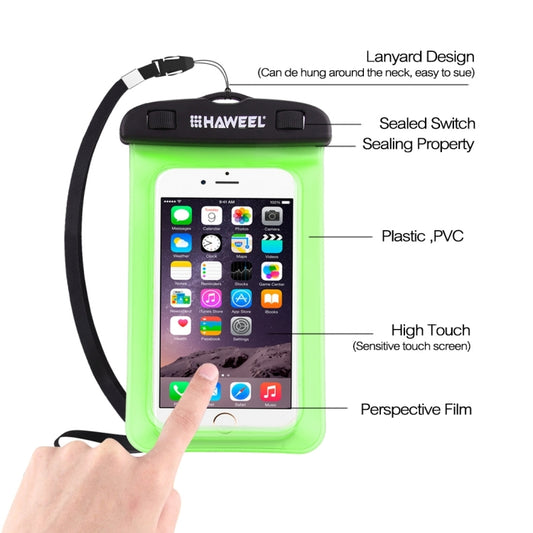 Adjustable lanyard cord attached to transparent waterproof mobile phone bag
